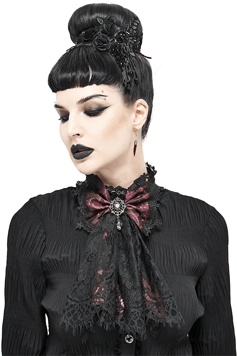 Altetnative Women's Lace Tie With Brooch / Vintage Steampunk Style Ladies Accessories - HARD'N'HEAVY