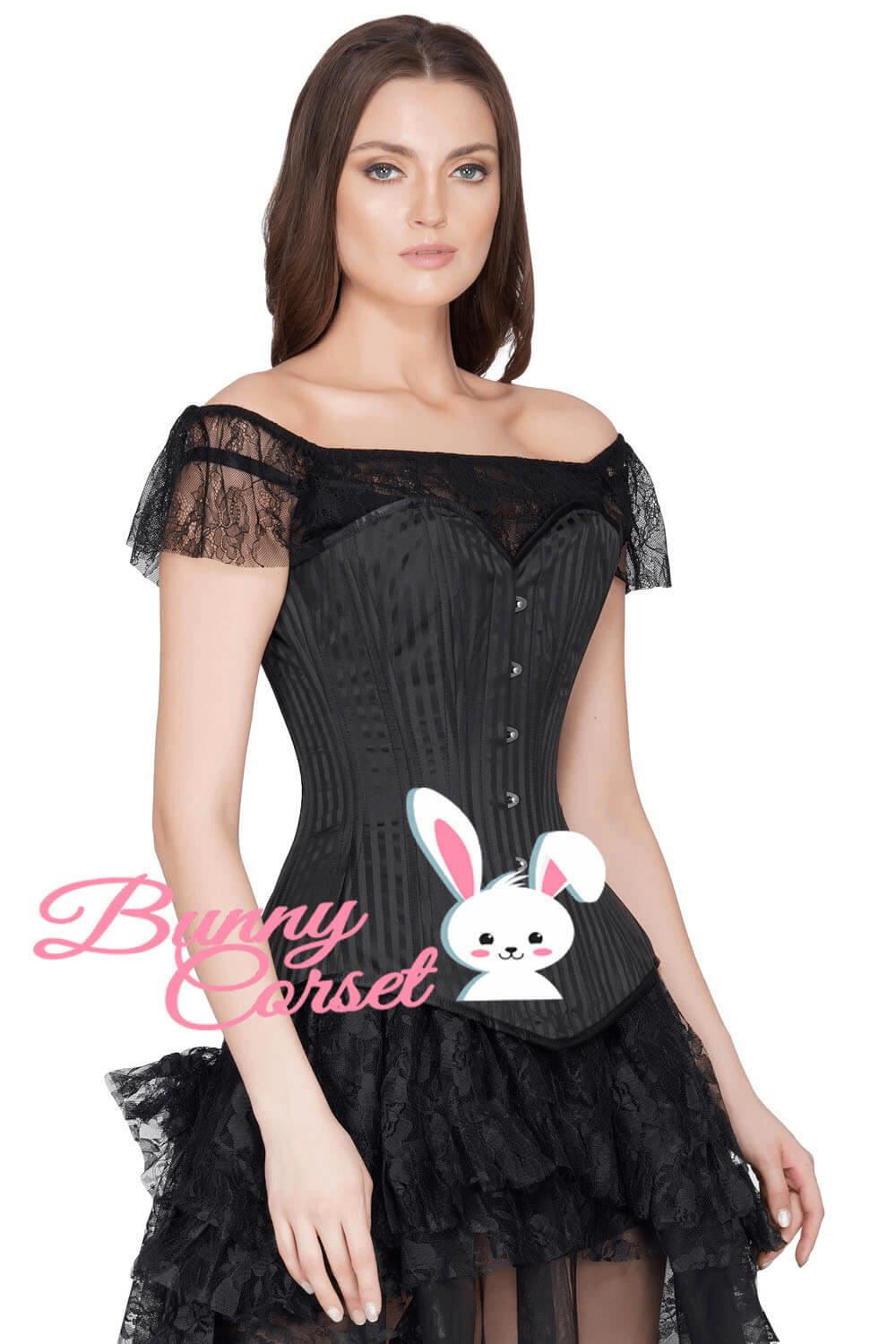 Amanda Gothic Brocade Waist Training Corset with lace accents, ideal for edgy fashion lovers.