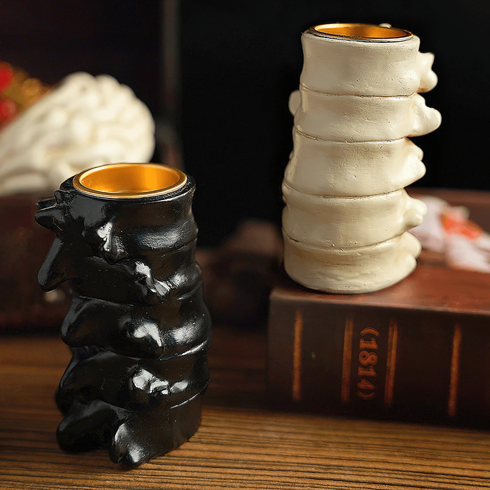 Anatomy Candle Holder for Gothic Horror Decor in black and white finishes, perfect for dark themed interiors.