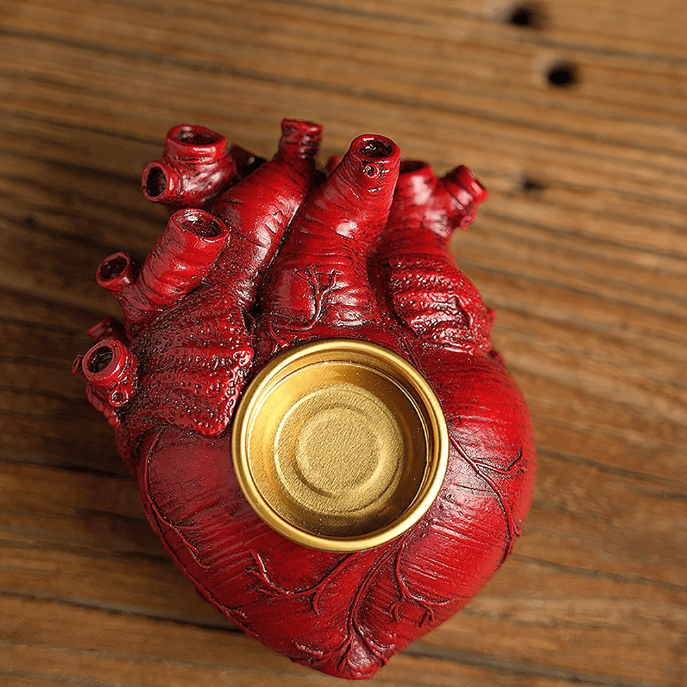 Anatomy Candle Holder for Gothic Horror Decor featuring a red heart design for macabre candle displays.