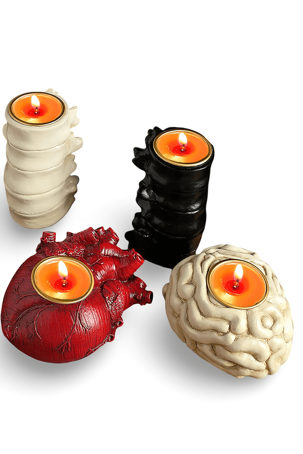 Anatomy Candle Holder for Gothic Horror Decor featuring heart, brain, and spine shapes with eerie candlelight.