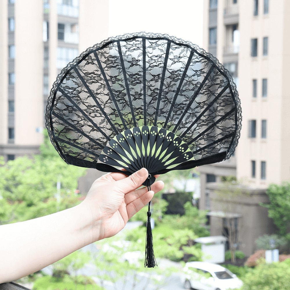 Ancient Lace Folding Hand Fan / Gothic Portable Small Round Fan - HARD'N'HEAVY