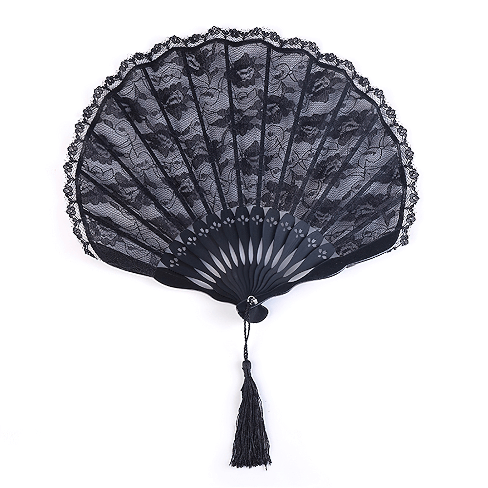 Ancient Lace Folding Hand Fan / Gothic Portable Small Round Fan - HARD'N'HEAVY