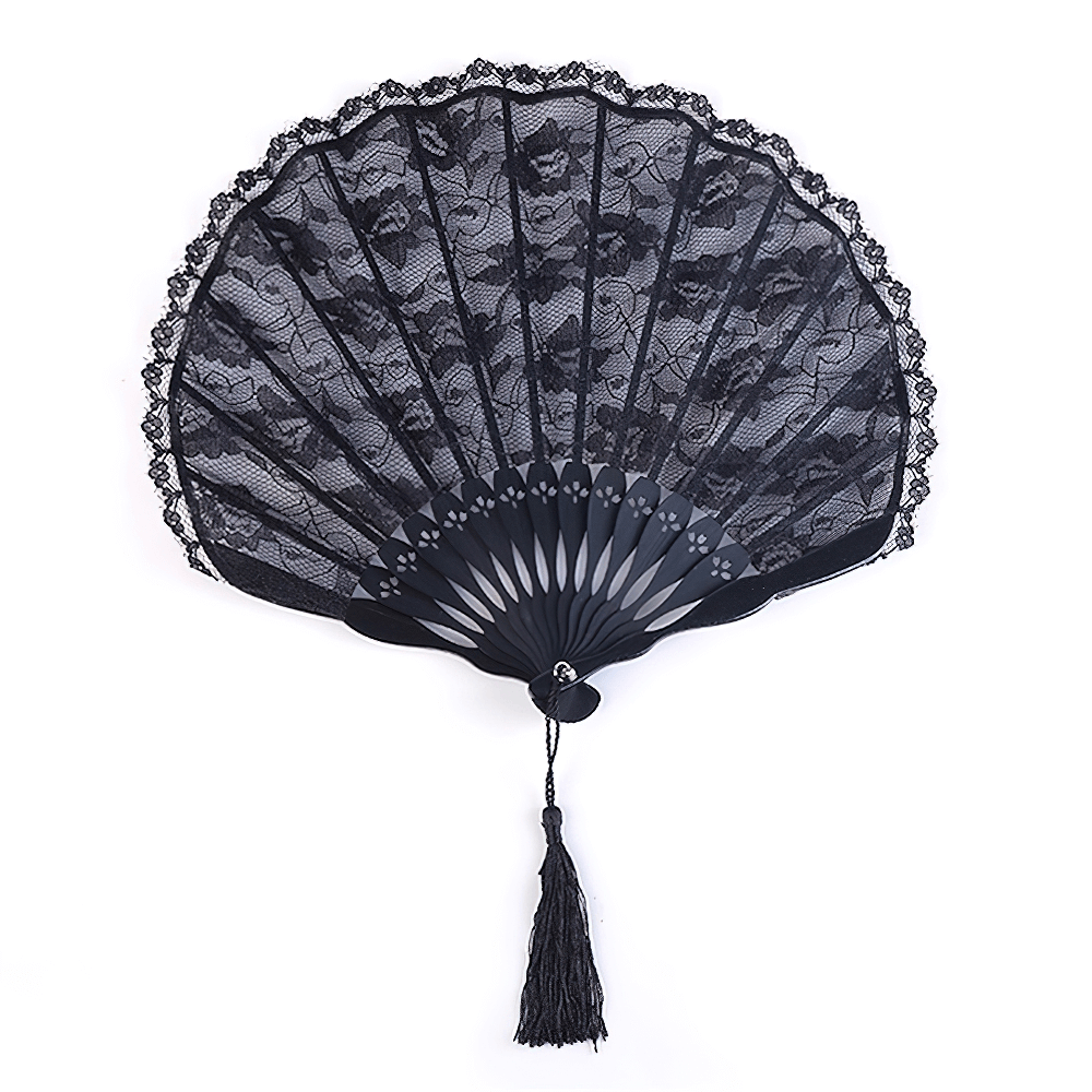 Ancient Lace Folding Hand Fan / Gothic Portable Small Round Fan