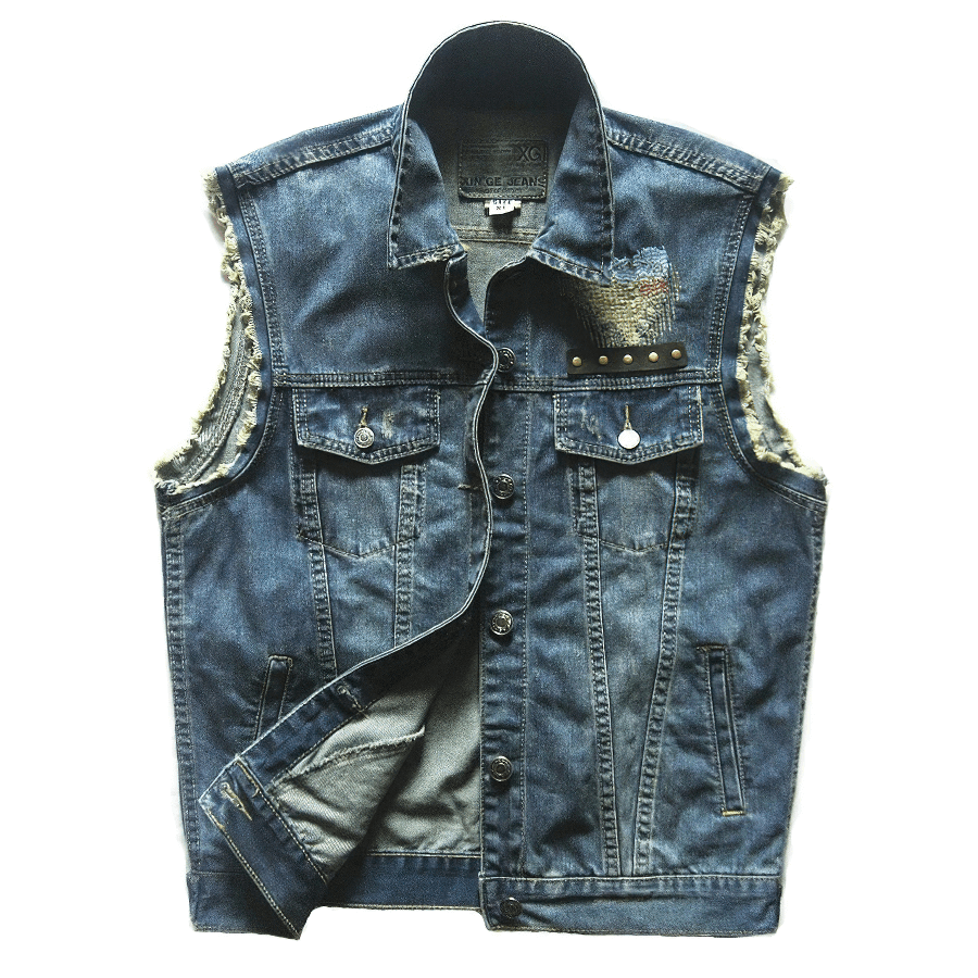 Angel Wings Printed Men's Slim Denim Vest / Single Breasted Sleeveless Jacket for Men - HARD'N'HEAVY