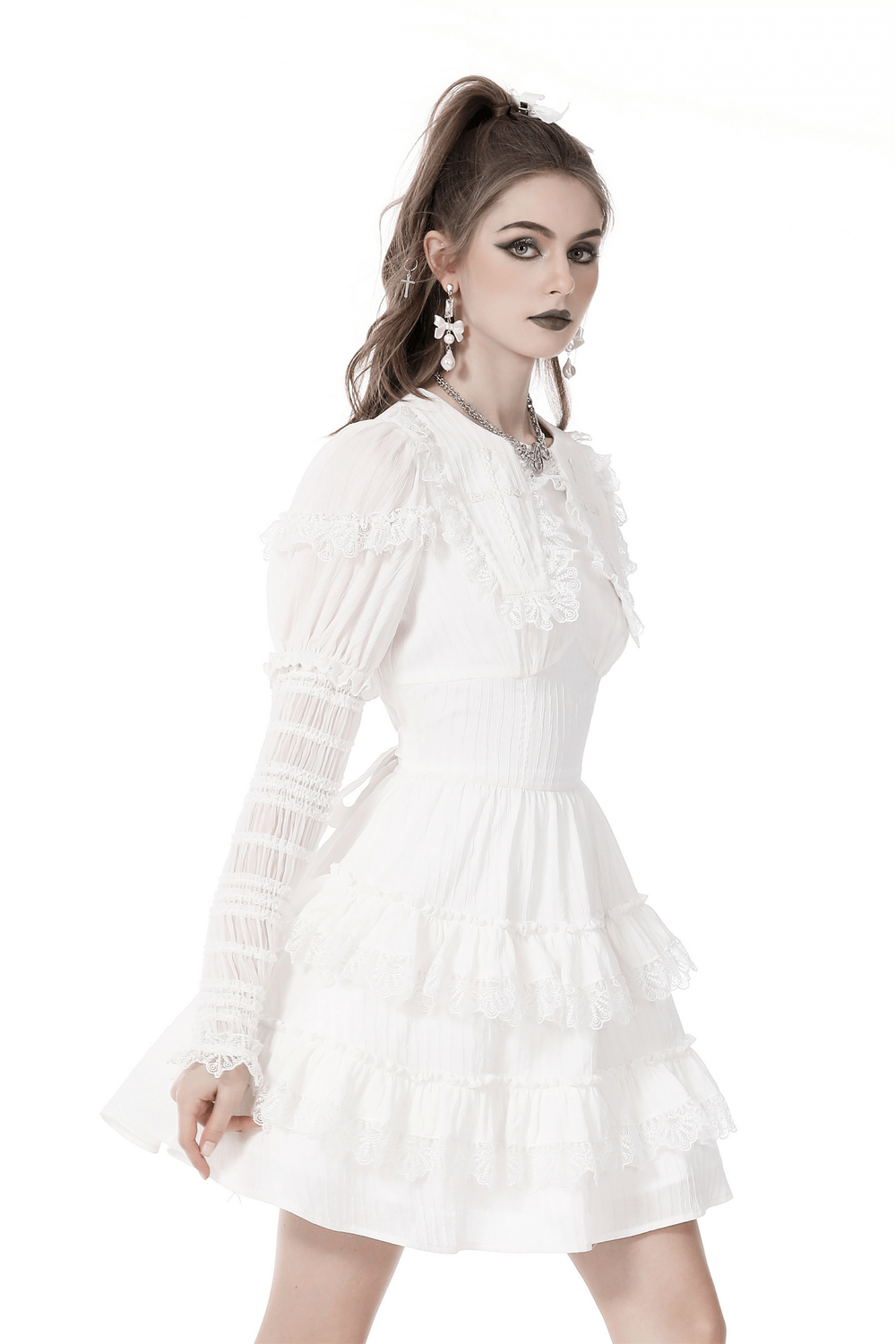 Angelic Layered Ruffle Gothic Dress with Web Bow
