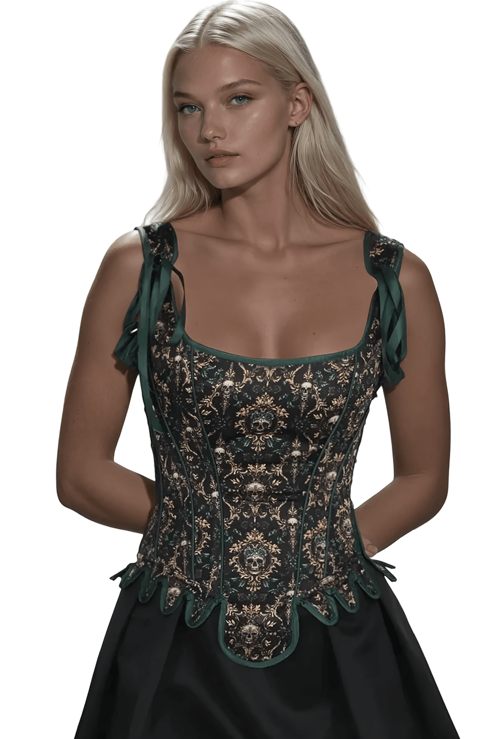Annistyn Skull Overbust Gothic Corset featuring skull print and stylish design, perfect for a bold gothic look.