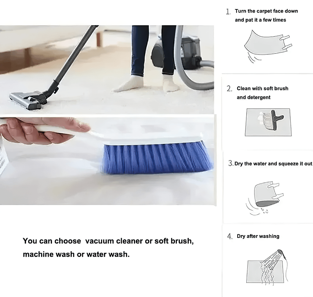 Instructions for cleaning the Anti-slip Smoke Gothic Floor Mat for Home Decor using vacuum or soft brush.
