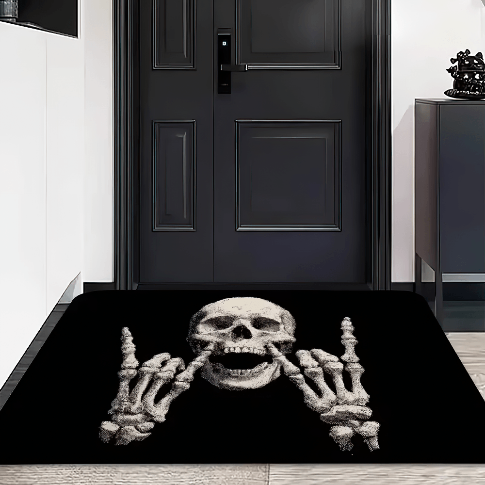 Anti-slip Smoke Gothic Floor Mat for Home Decor featuring a striking skull design in a stylish entrance.