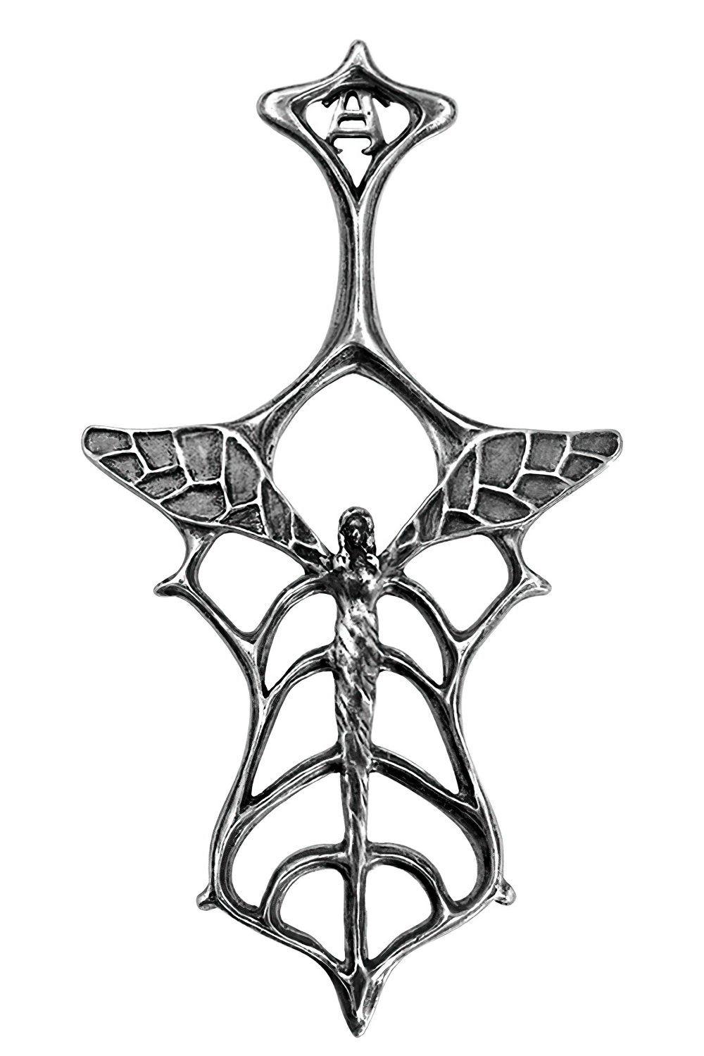 Art Nouveau fairy absinthe spoon with intricate wings, a gothic design for the perfect cocktail ritual.