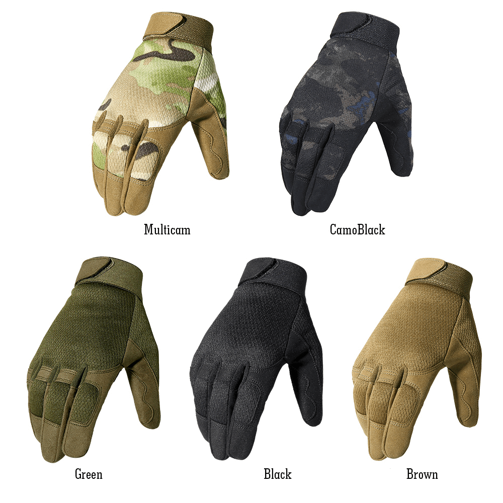 Assault tactical gloves in Multicam, CamoBlack, Green, Black, and Brown colors for extreme conditions and outdoor activities.