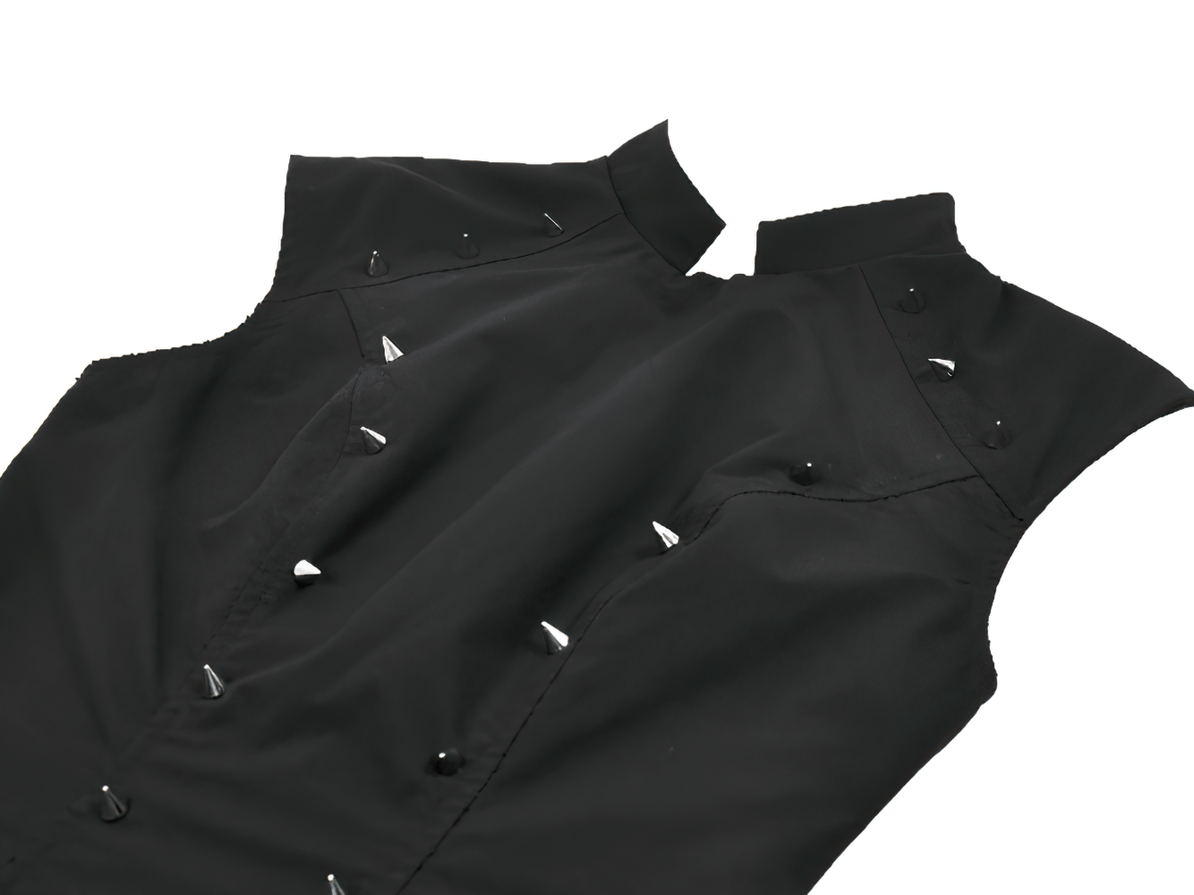 Asymmetric Gothic Studded Dress with Belt and Zipper featuring edgy studded detailing on the shoulders.