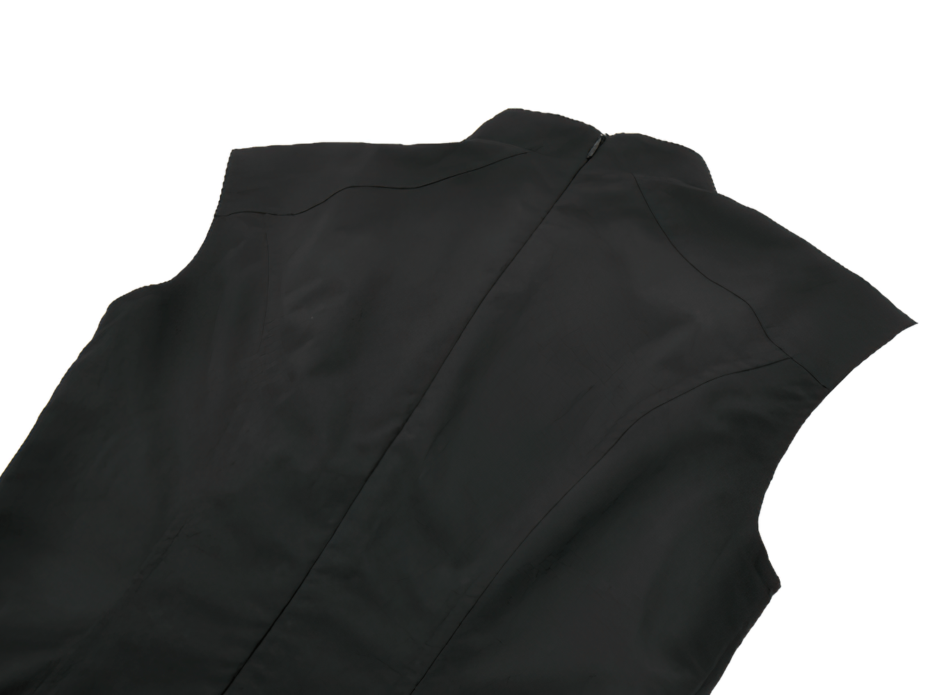 Asymmetric Gothic Studded Dress with Belt and Zipper back view showcasing sleek black fabric and unique design details.