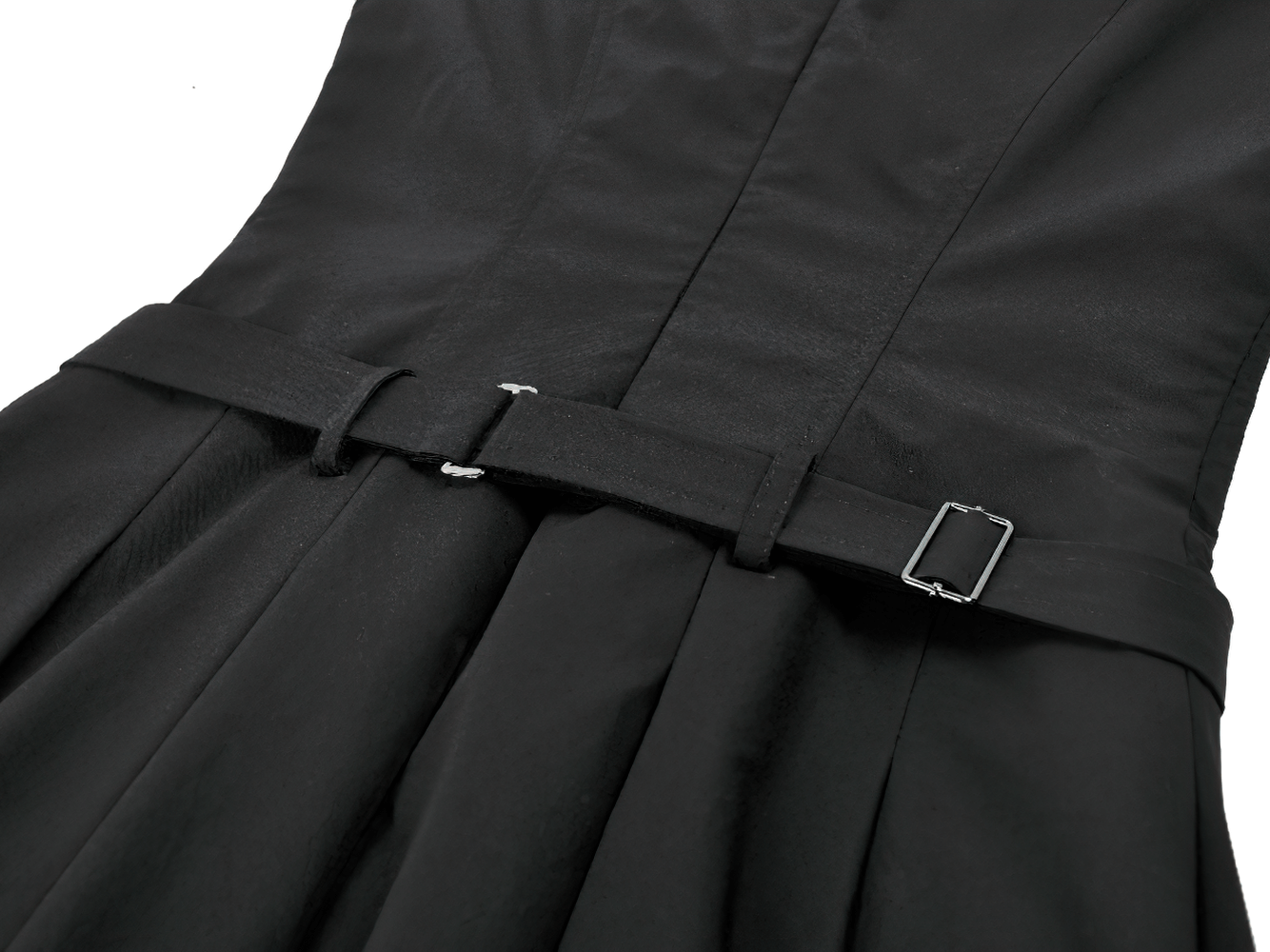 Asymmetric Gothic Studded Dress with Belt and Zipper showcasing the belt detail on a stylish black dress.