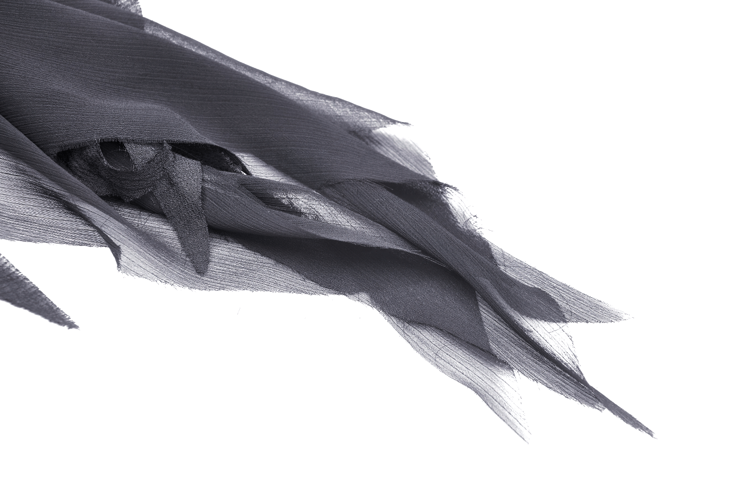 Close-up of dark sheer fabric with soft ruffles, perfect for punk or witchy outfits and layered designs.