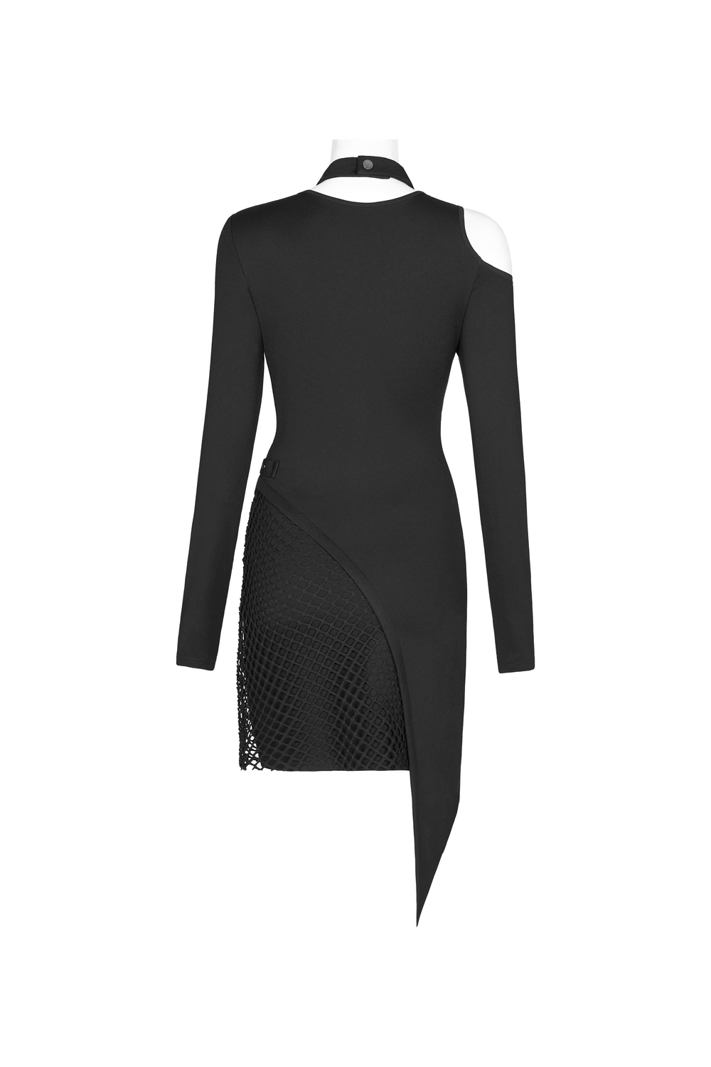 Asymmetric Mesh Insert Punk Dress with Removable Collar - HARD'N'HEAVY