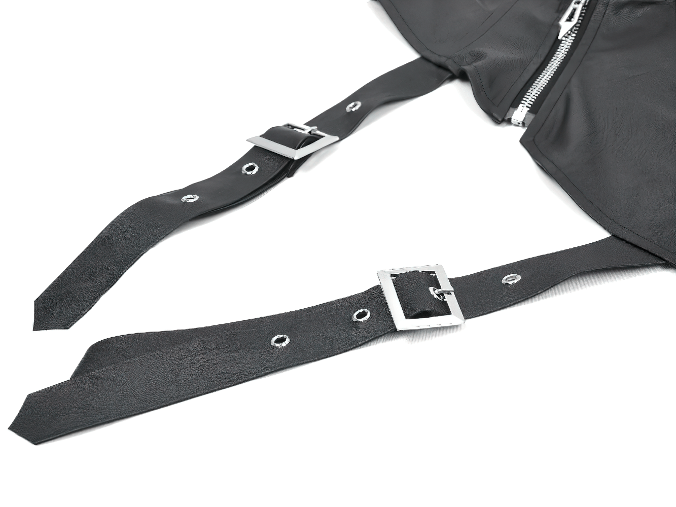 Asymmetric Punk Leather Shoulder Cape with Strap Detailing showcasing metal buckles and straps for edgy style.