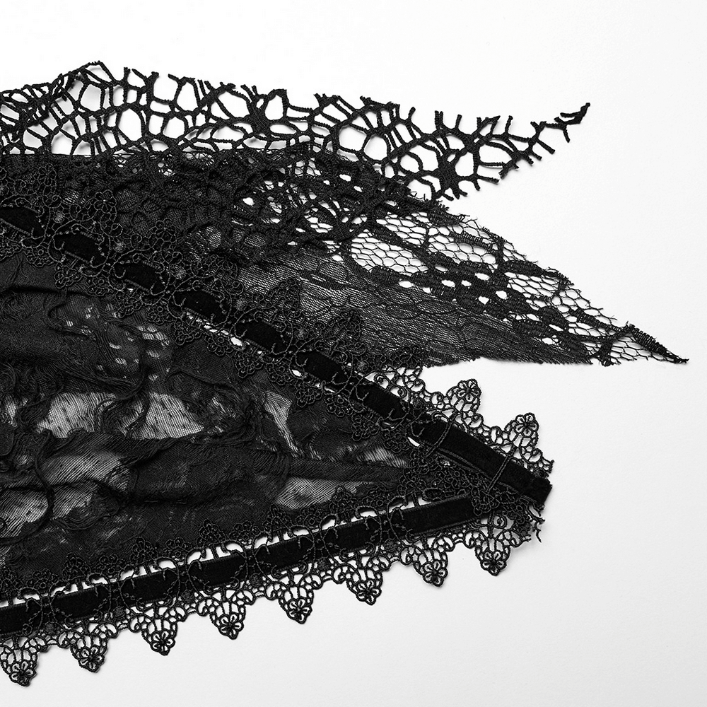 Elegant black lace fabric showcasing intricate patterns, perfect for Gothic or punk-inspired fashion designs.