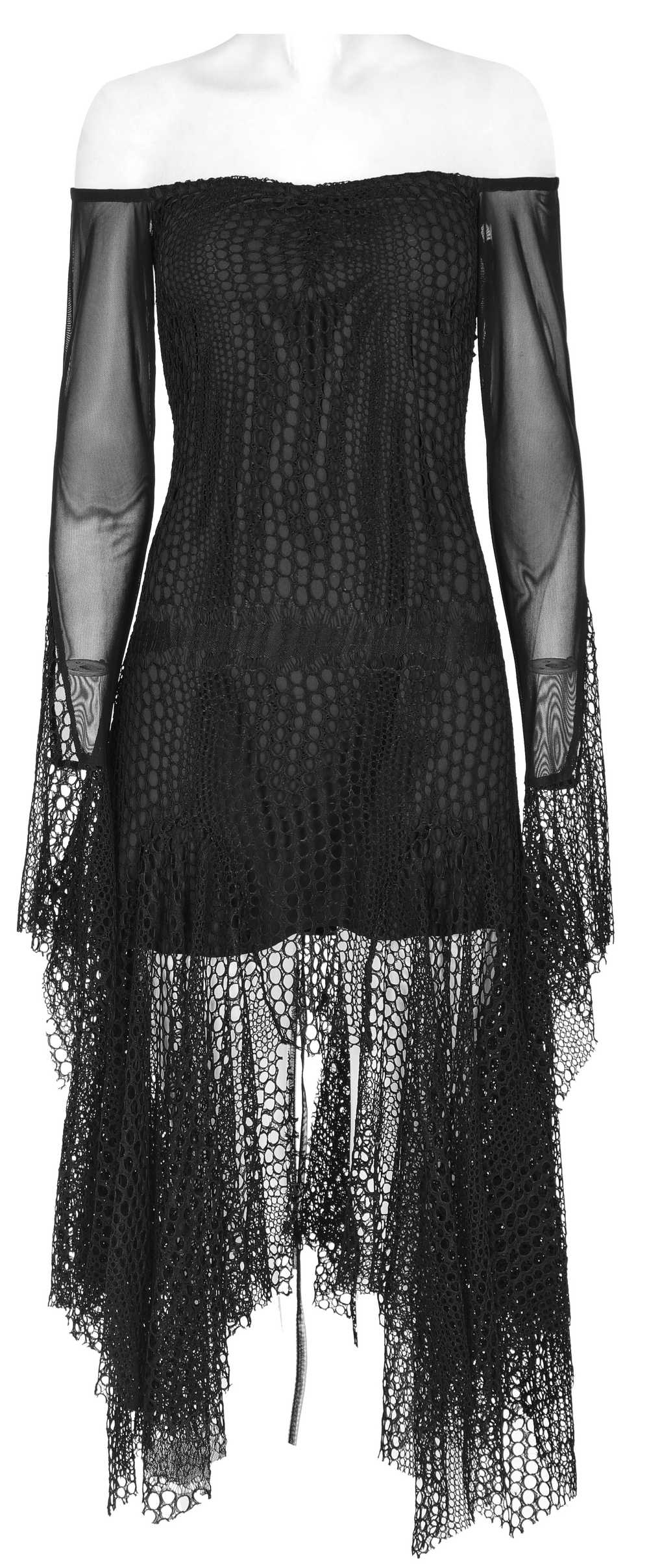 Asymmetrical Off-Shoulder Gothic Dress with Tassel Hem
