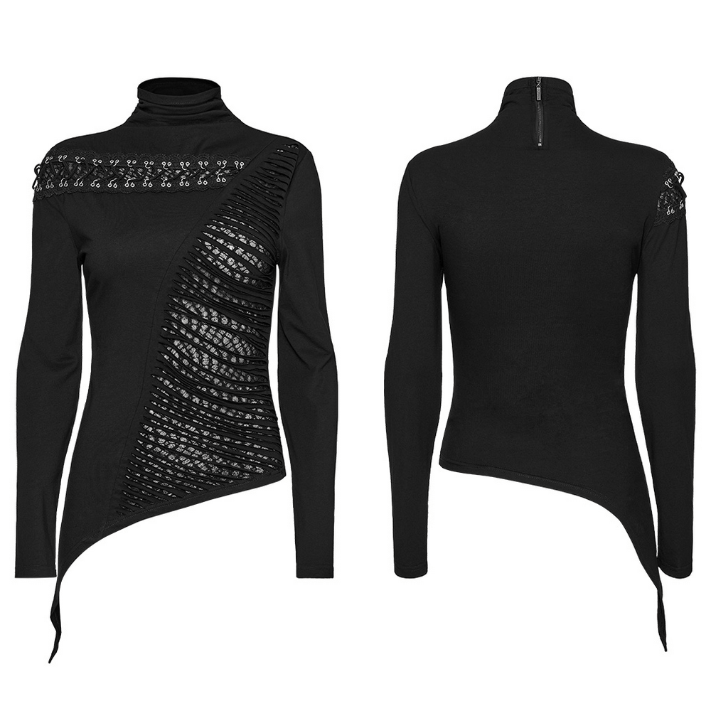 Asymmetrical black punk sweatshirt with unique mesh details and a stylish zipper back.