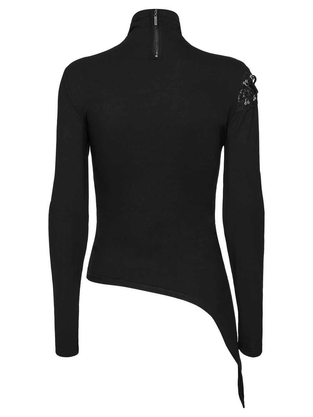 Asymmetrical punk sweatshirt in black with metal details and unique mesh design, featuring a stylish back zipper.