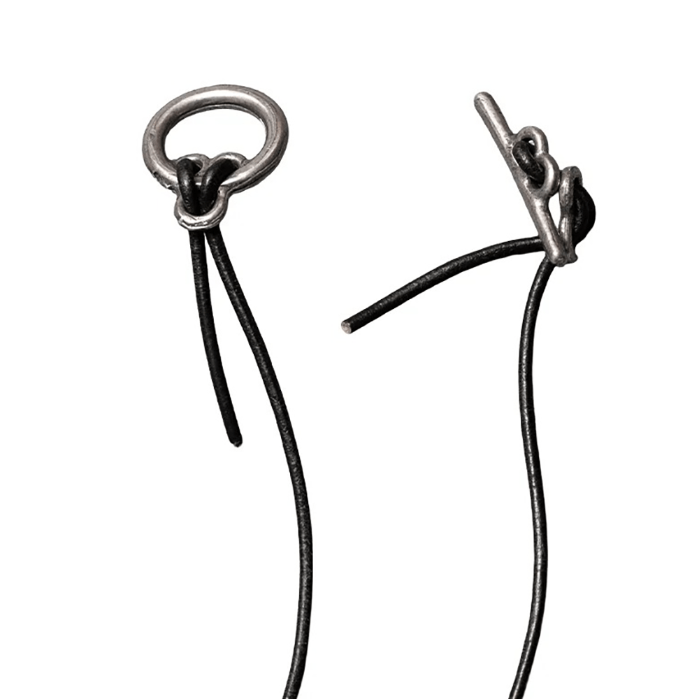 Auseklis Pewter Amulet Gothic Protection Necklace closure detail with leather cord and pewter clasp.