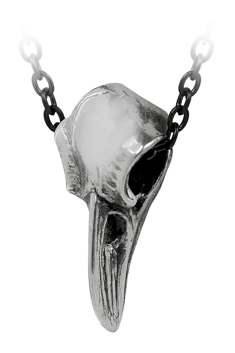 Authentic raven skull pendant in polished pewter, symbolizing Odin's messenger and prophetic powers.