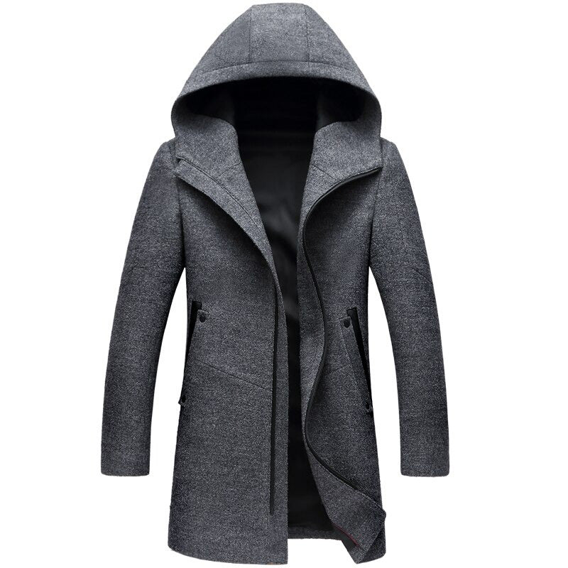 Autumn/Winter wool coat for men / Cashmere Trench coat with Hood / streetwear aesthetic clothing - HARD'N'HEAVY