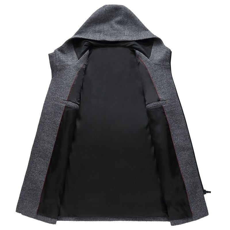 Autumn/Winter wool coat for men / Cashmere Trench coat with Hood / streetwear aesthetic clothing - HARD'N'HEAVY