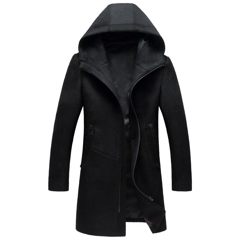 Autumn/Winter wool coat for men / Cashmere Trench coat with Hood / streetwear aesthetic clothing - HARD'N'HEAVY