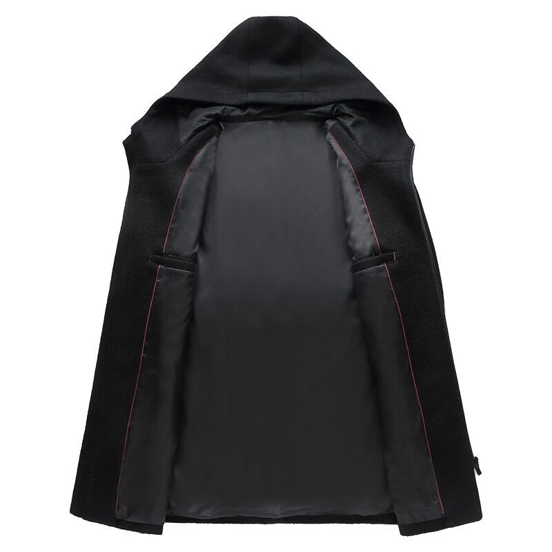 Autumn/Winter wool coat for men / Cashmere Trench coat with Hood / streetwear aesthetic clothing - HARD'N'HEAVY