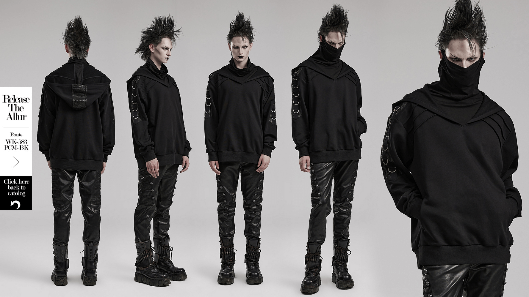 Avant-Garde Black Hoodie with Faux Leather Detail - HARD'N'HEAVY