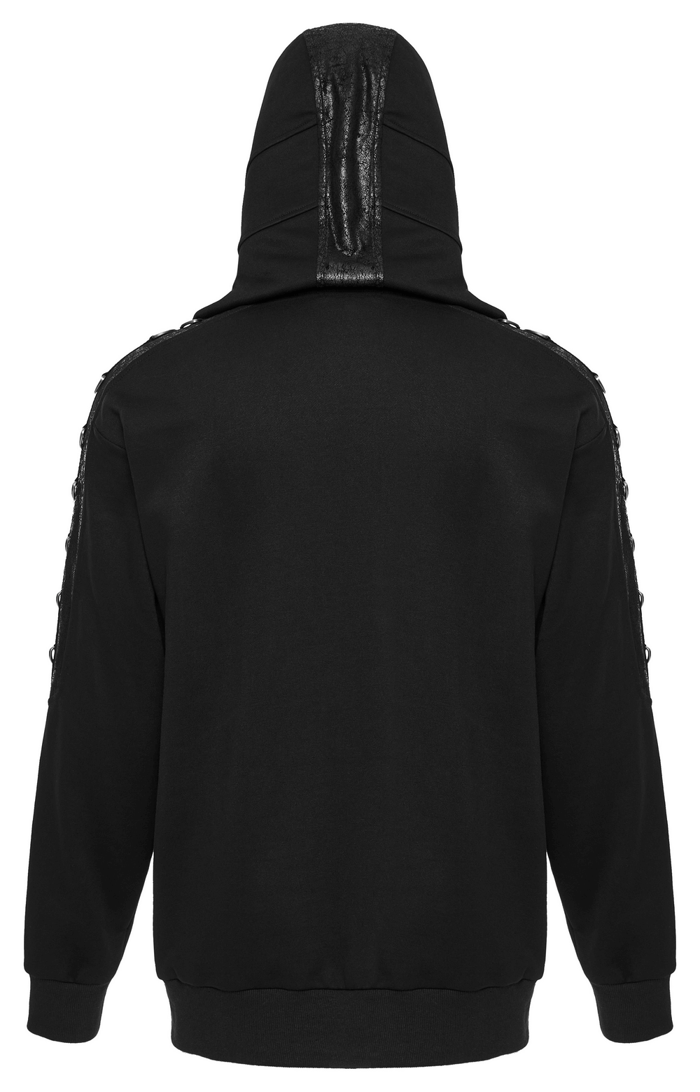 Avant-Garde Black Hoodie with Faux Leather Detail - HARD'N'HEAVY