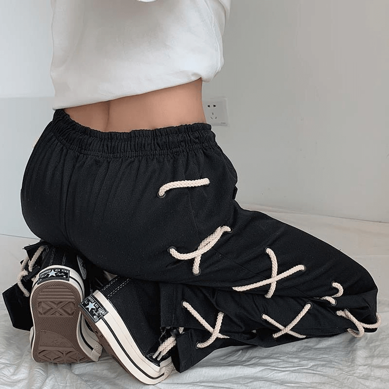 Baggy High Waist Lace Up Trousers / Casual Women's Loose Pants - HARD'N'HEAVY