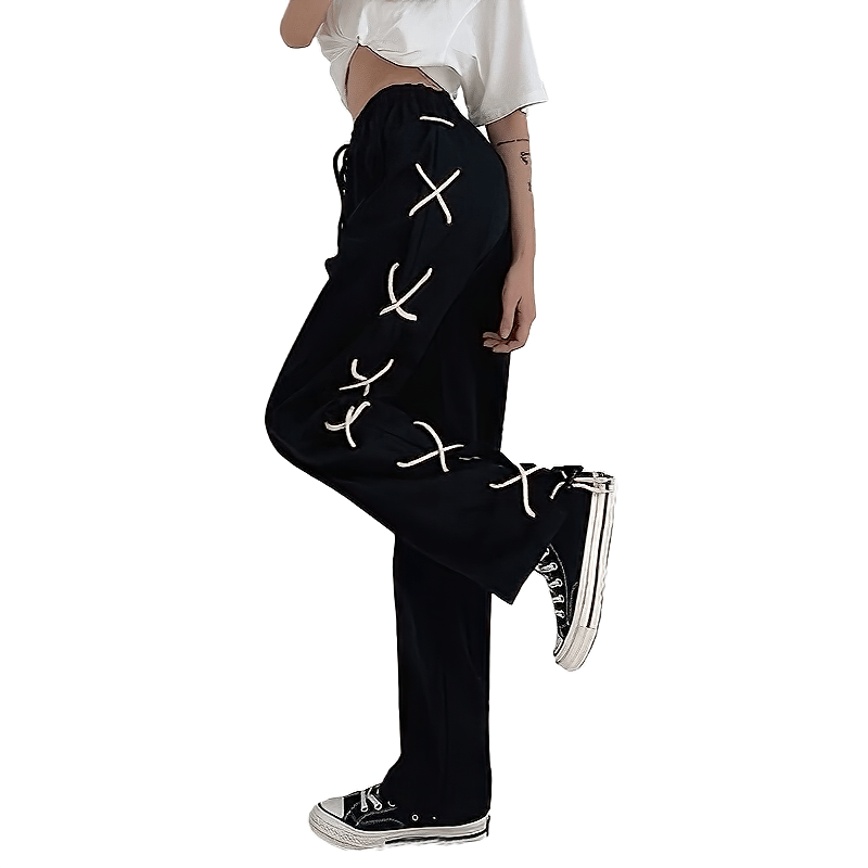 Baggy High Waist Lace Up Trousers / Casual Women's Loose Pants - HARD'N'HEAVY