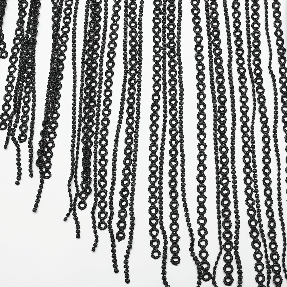 Elegant black tassel accents cascading beautifully, perfect for adding flair to accessories or clothing.
