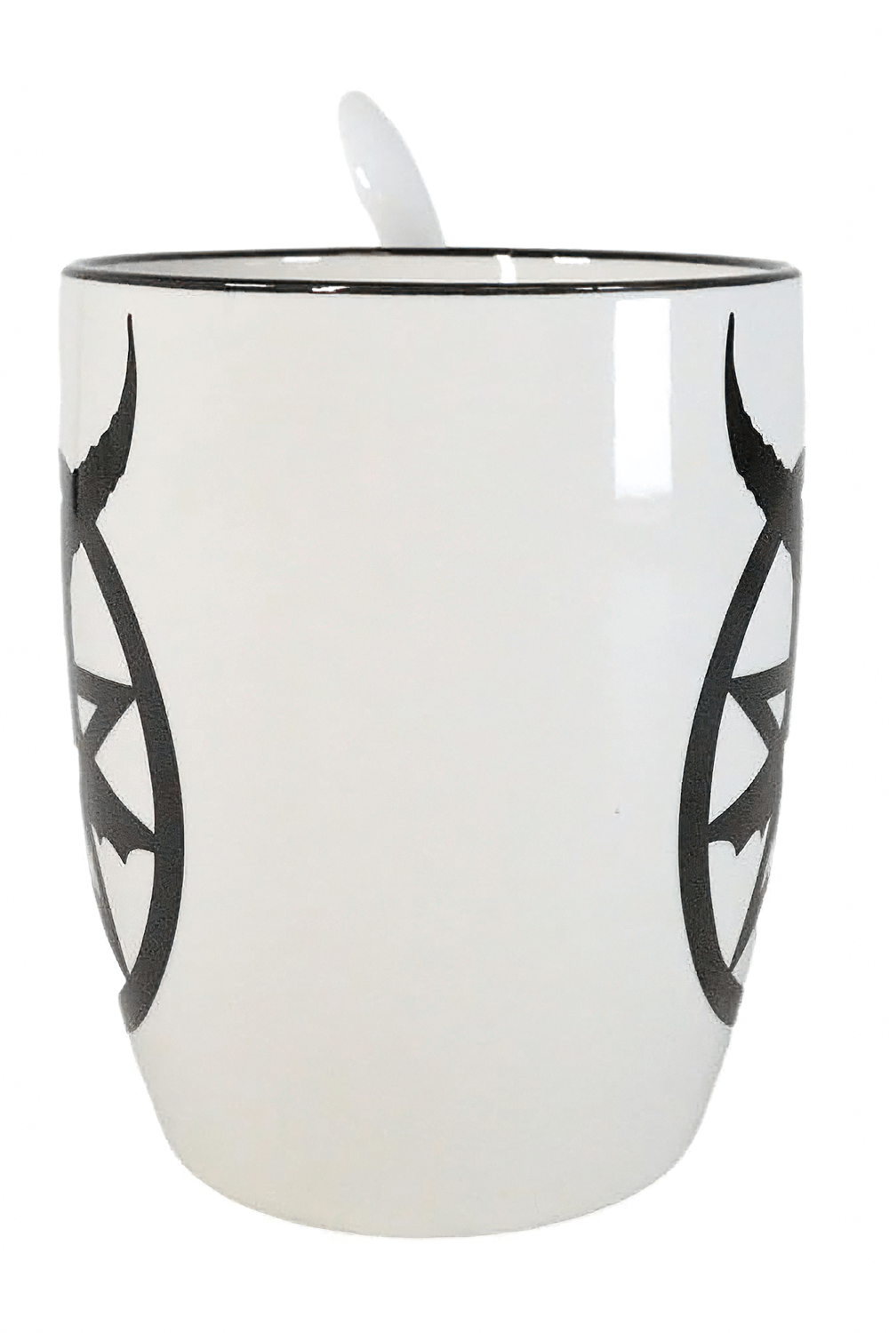 Baphomet mug with Satanic pentagram design, perfect for coffee and tea lovers, complete with a matching spoon.