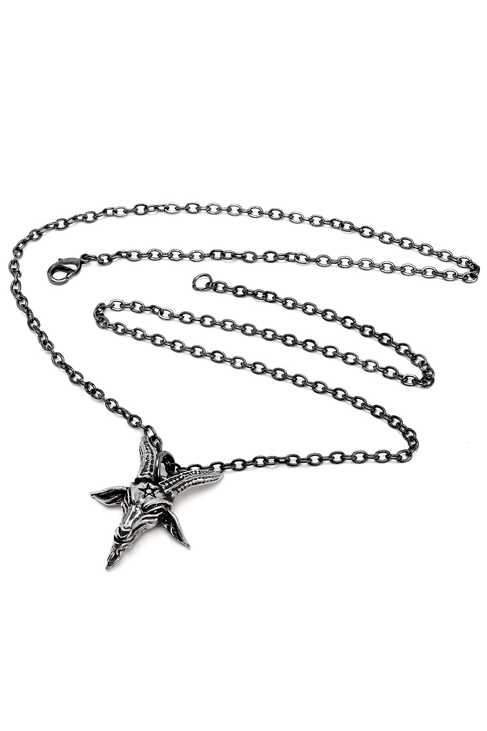 Baphomet sigil pendant featuring a goat skull and star on a sleek chain necklace, perfect for bold styles.