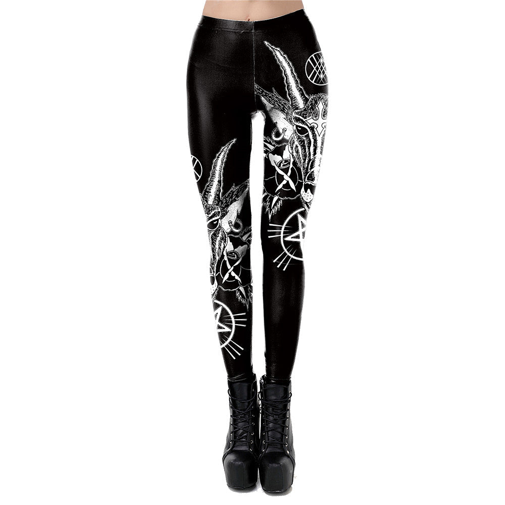 Baphomet Women Leggings / Satan Lucifer Print / Gothic Fitness Workout Witch pants - HARD'N'HEAVY