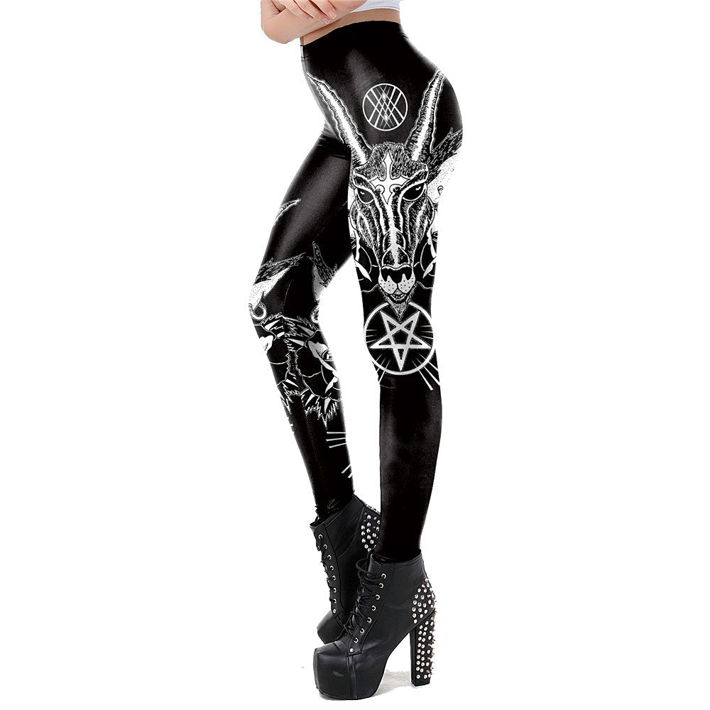 Baphomet Women Leggings / Satan Lucifer Print / Gothic Fitness Workout Witch pants - HARD'N'HEAVY