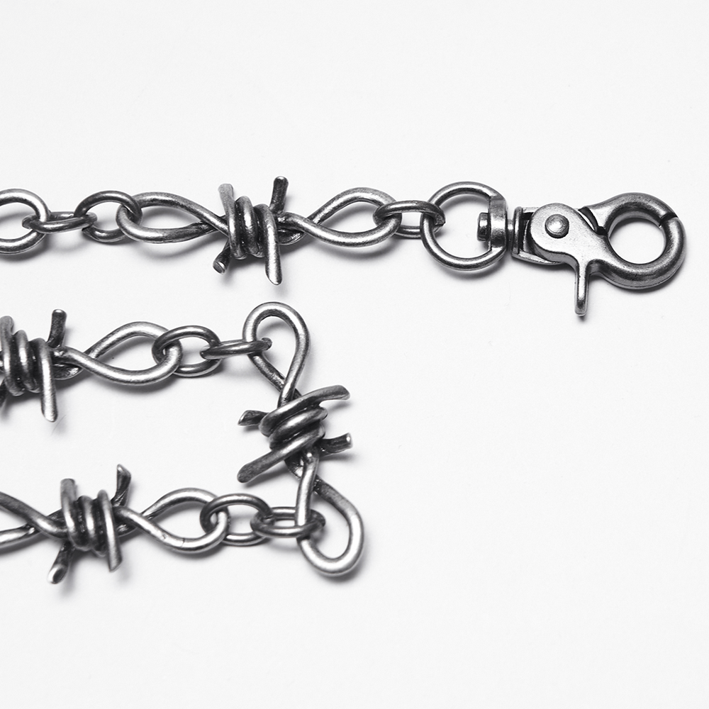 Durable barbed wire chain with lobster clasp, perfect for stylish keychains and punk accessories.