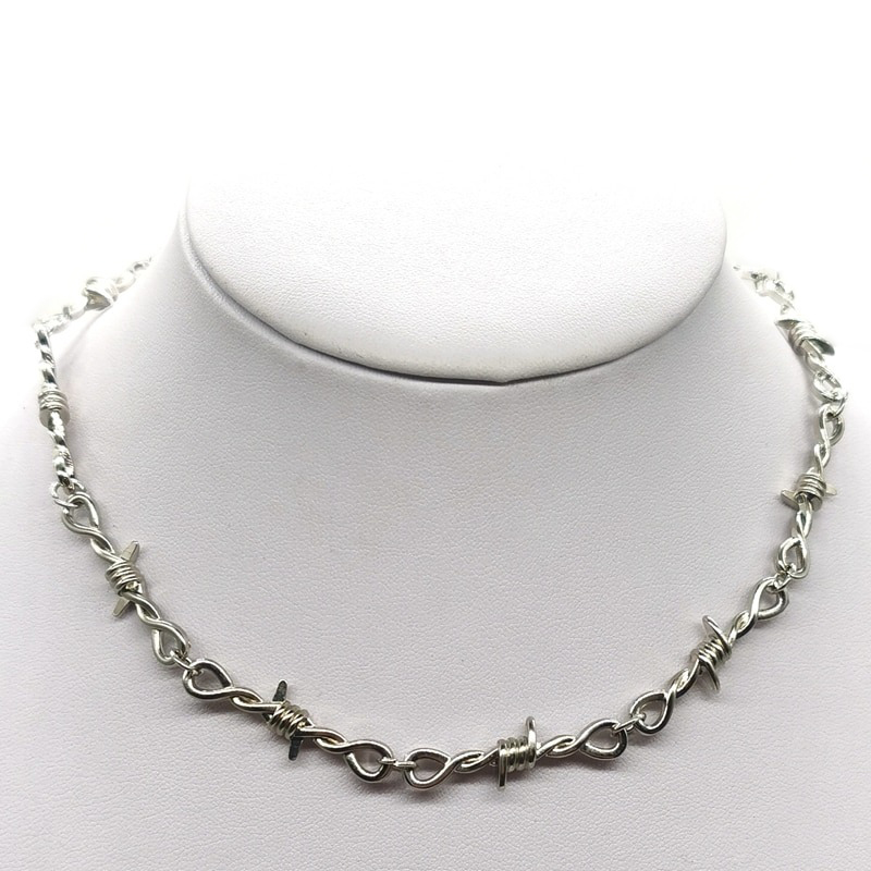 Barbed Wire Iron Gothic Unisex Necklace / Men's And Women's Metal Chain Choker With Thorns - HARD'N'HEAVY