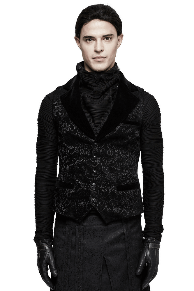Steampunk Vintage Jacquard Waistcoat in sleek black design, featuring intricate patterns and elegant fit, perfect for classic looks.
