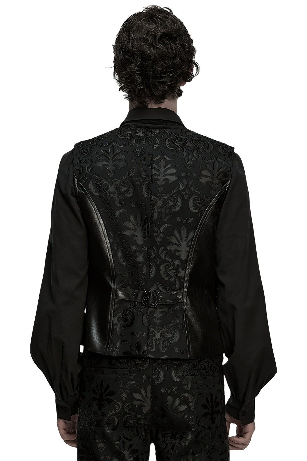 Back view of Baroque Embroidered Men's Vest with Gothic Detailing showcasing ornate patterns and elegant design.