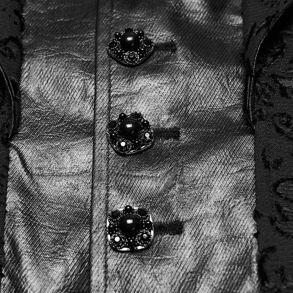 Baroque Embroidered Men's Vest with Gothic Detailing featuring ornate black buttons and luxurious fabric.