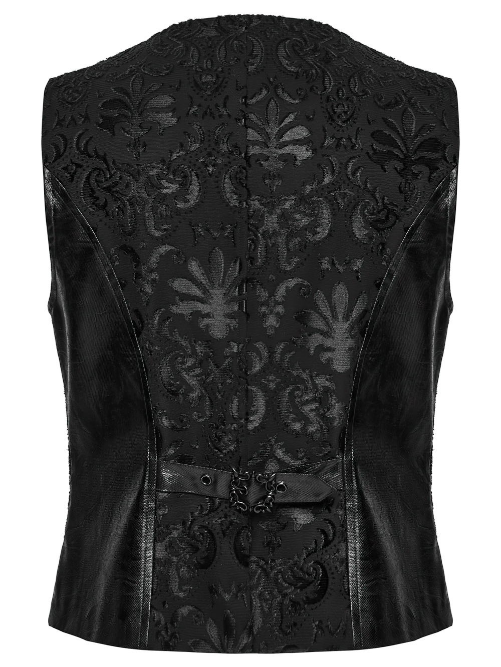Baroque Embroidered Men's Vest with Gothic Detailing showcasing intricate black floral embroidery on a sharp silhouette.