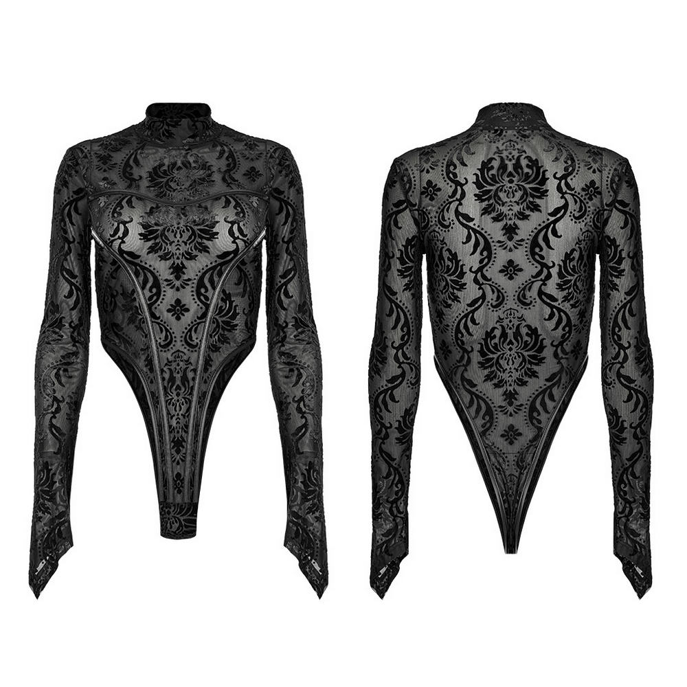 Baroque Flocked Gauze Bodysuit with Gothic Sleeves
