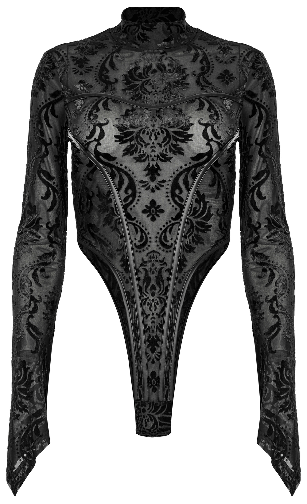 Baroque Flocked Gauze Bodysuit with Gothic Sleeves