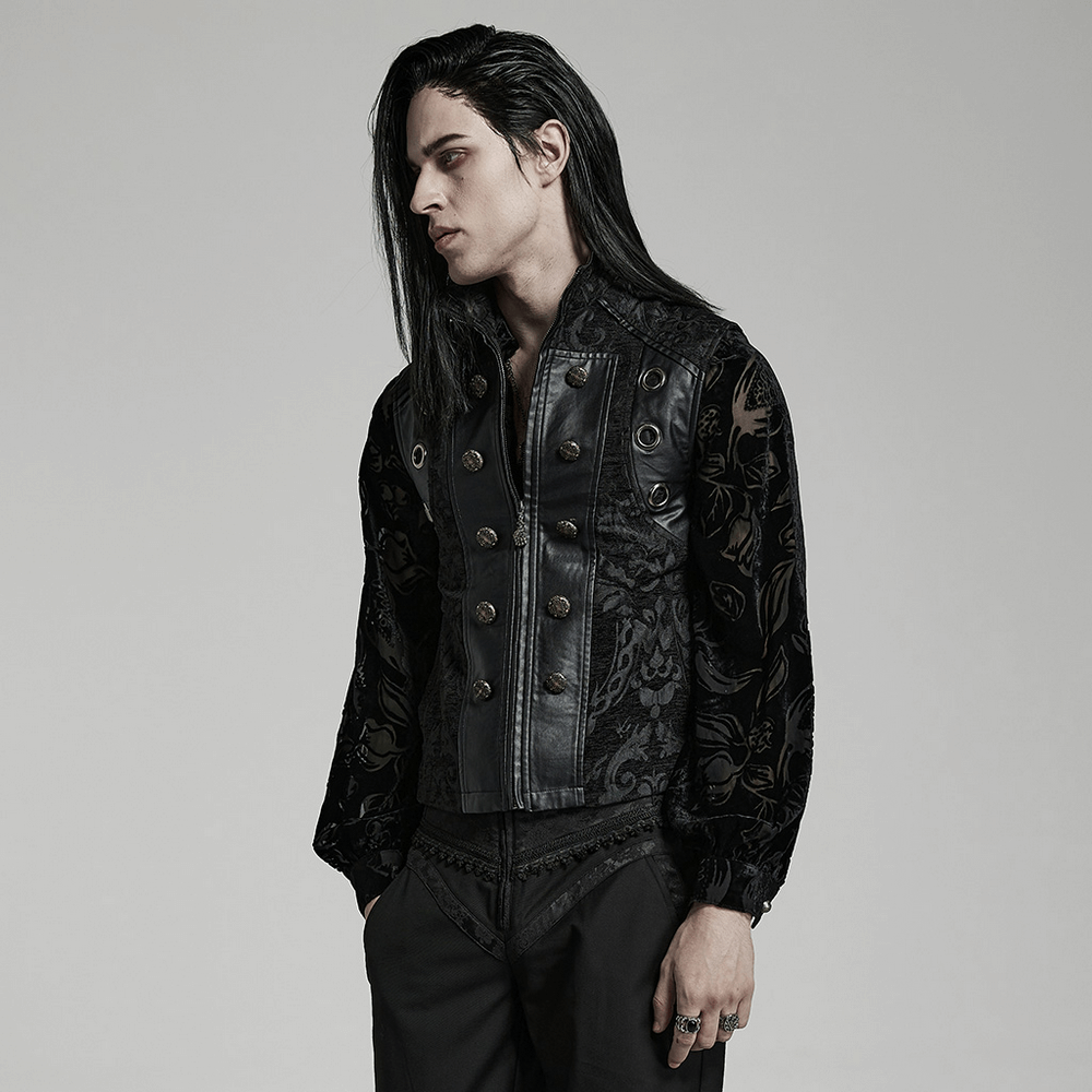 Gothic waistcoat with faux leather details, featuring an ornate design and a tailored fit for dark elegance.