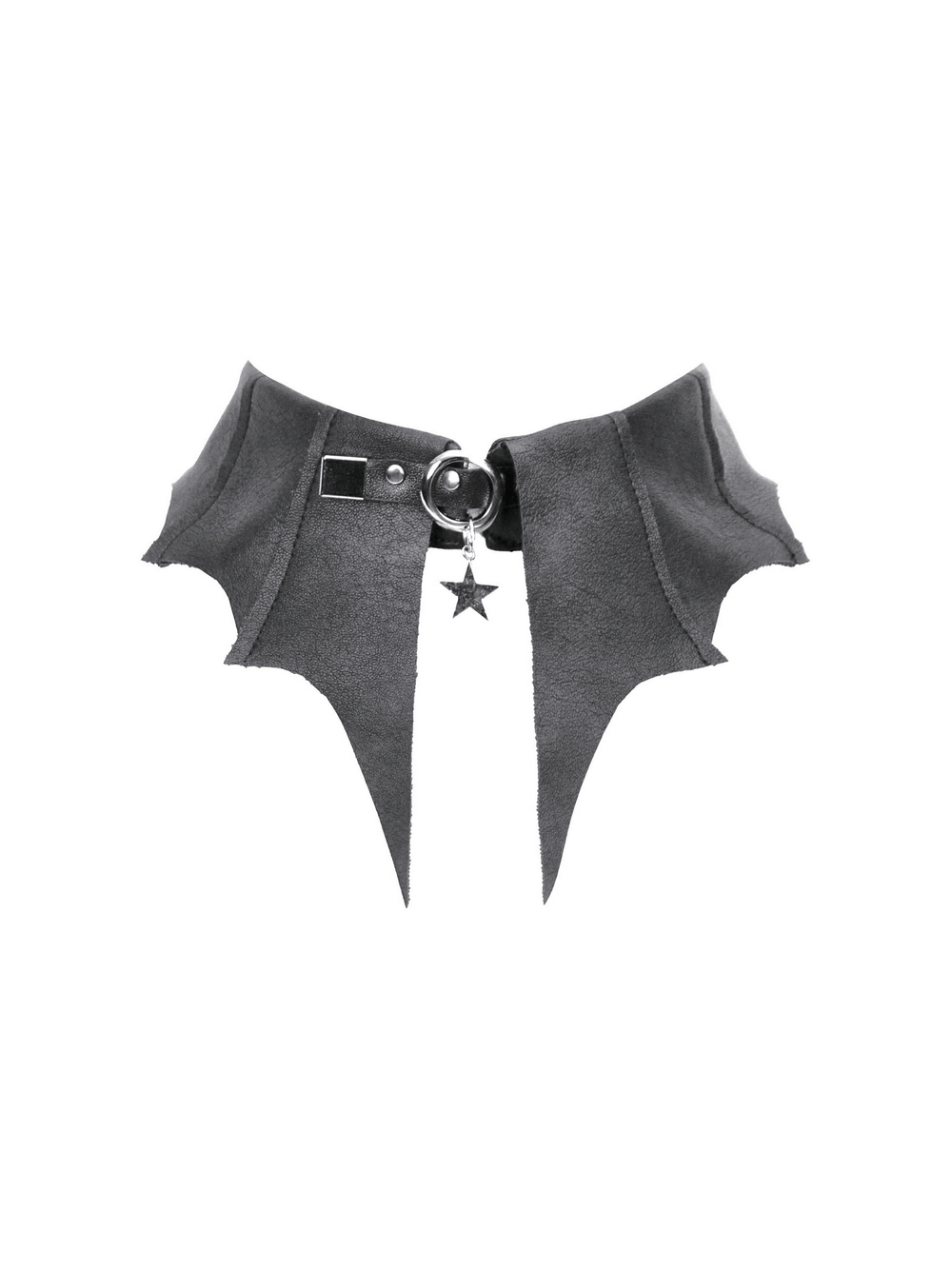 Bat wing faux leather choker collar with star charm, perfect for gothic and alternative fashion.